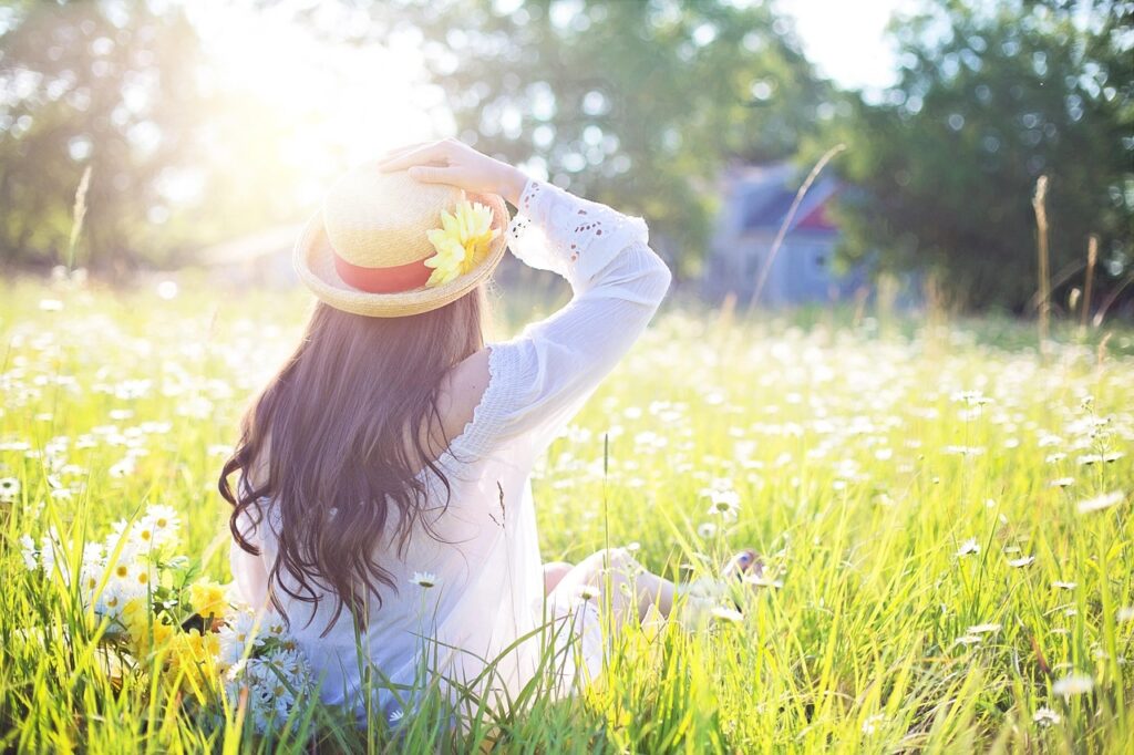 woman, field, sunlight, fashion, hat, girl, female, young woman, flower wallpaper, model, sunshine, summer, daisies, flower background, flowers, beautiful flowers, meadow, leisure, grass, spring, freedom, outdoors, nature, portrait, happy easter