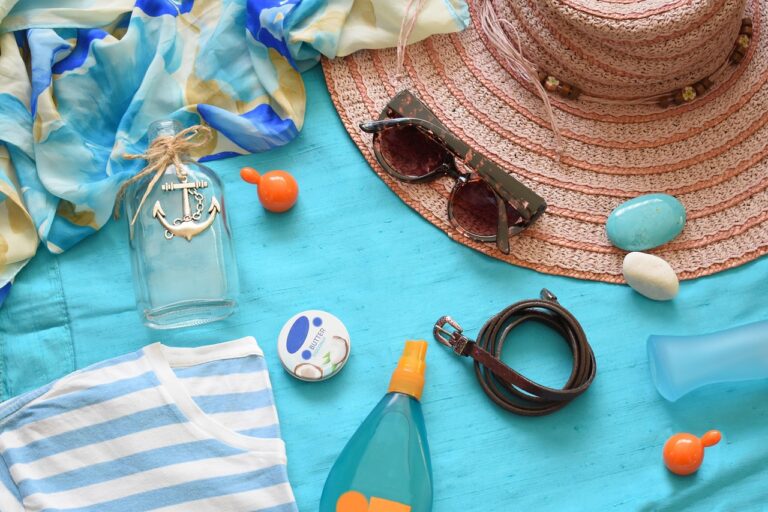 summer, summer flat lay, flat lay, flatlay, hat, straw hat, beach, sunscreen, beach knick-knacks, sunbathing, sunglasses, composition, vacation, holidays, nature, design, fashion, glasses